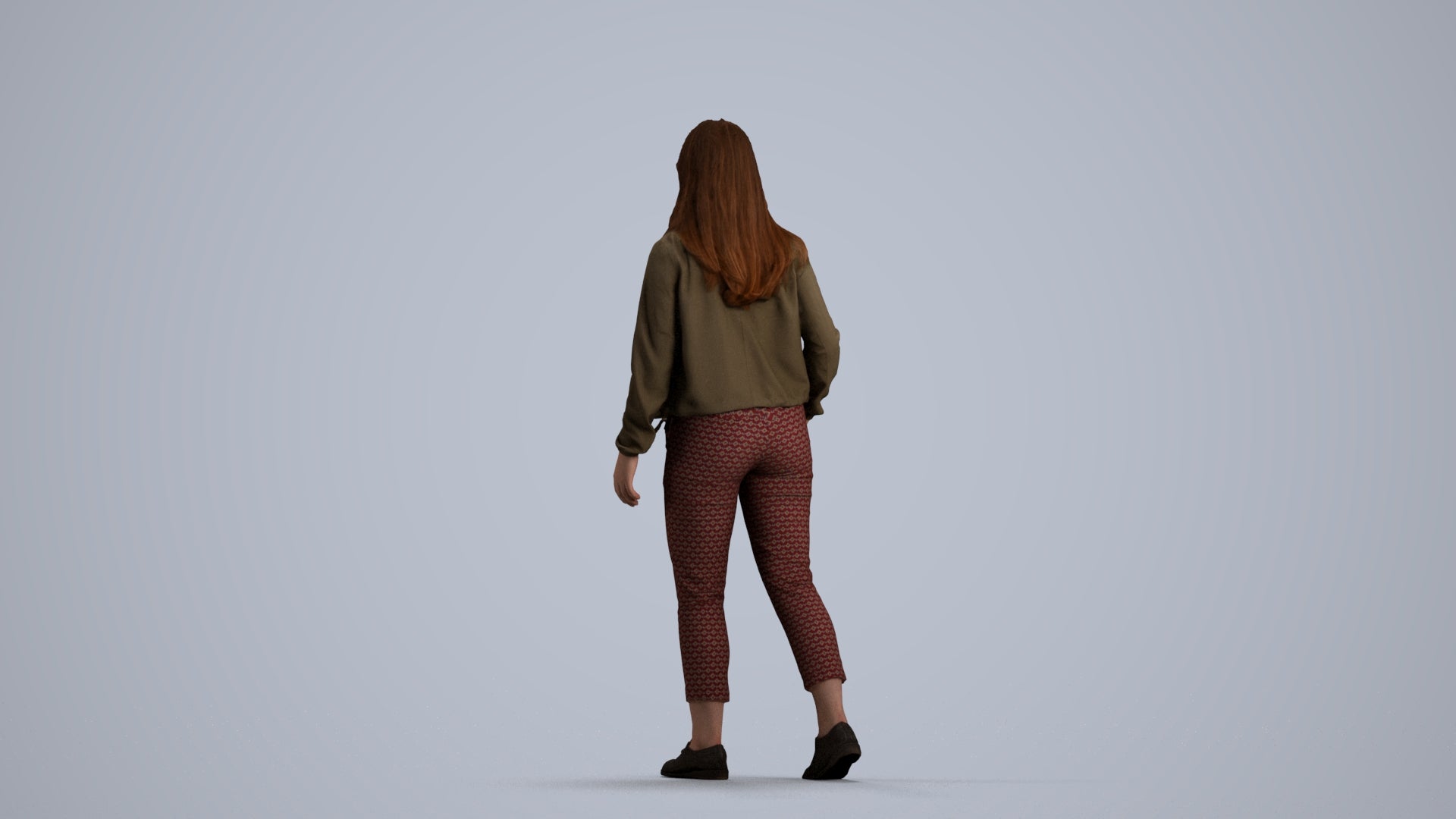 3D scanned woman walking casual, photorealistic archviz people for Enscape and SketchUp, front view render