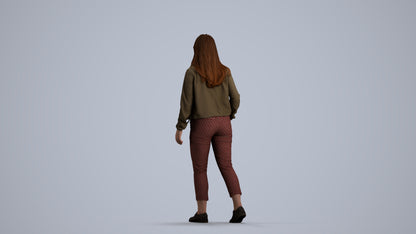 3D scanned woman walking casual, photorealistic archviz people for Enscape and SketchUp, front view render