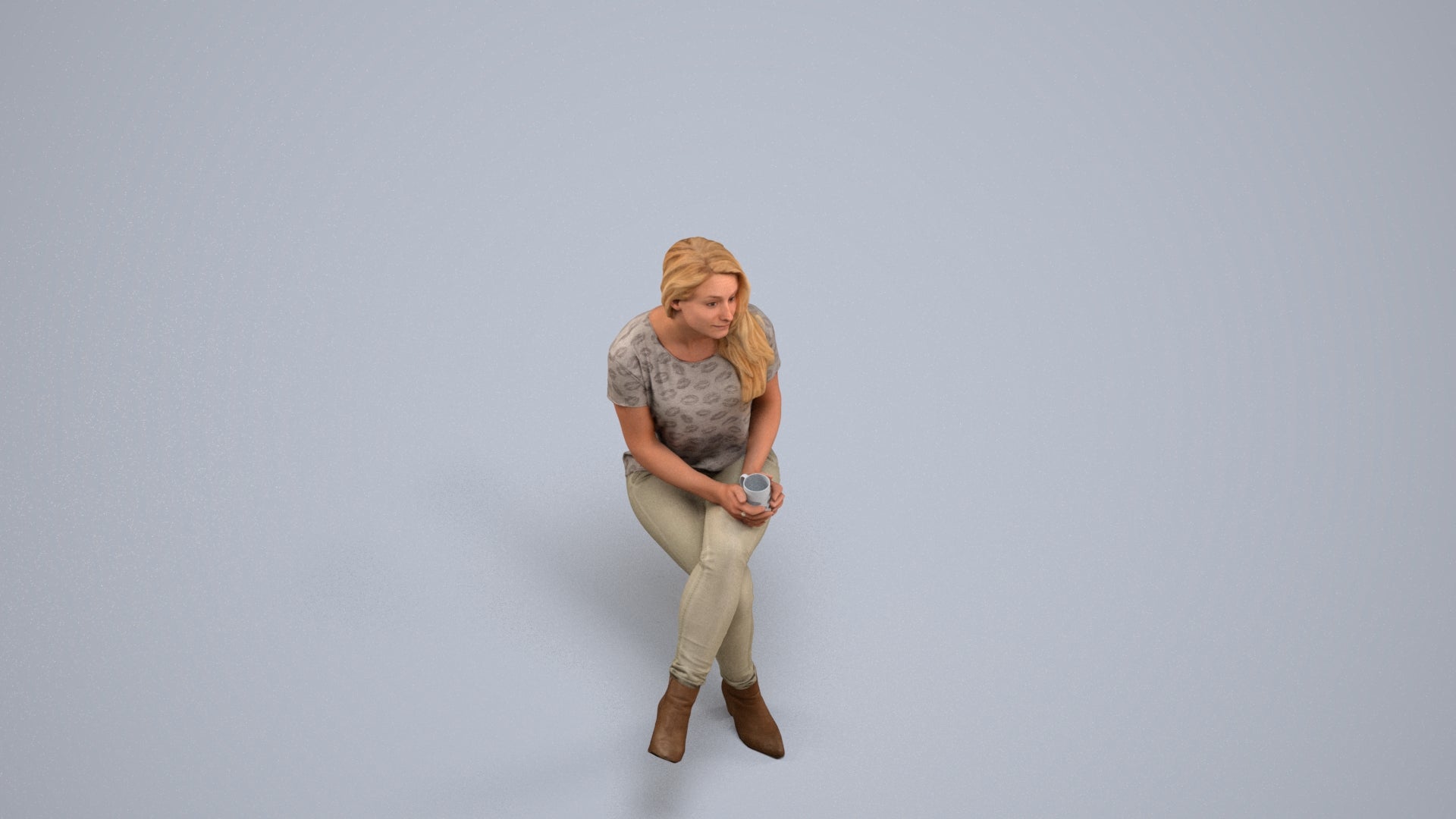 realistic 3D people woman casual sitting, render-ready for V-Ray and Corona, FBX OBJ, back view render