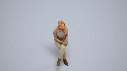 realistic 3D people woman casual sitting, render-ready for V-Ray and Corona, FBX OBJ, back view render
