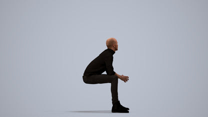 realistic 3D human man casual sitting, archviz people FBX OBJ for Blender, side view render