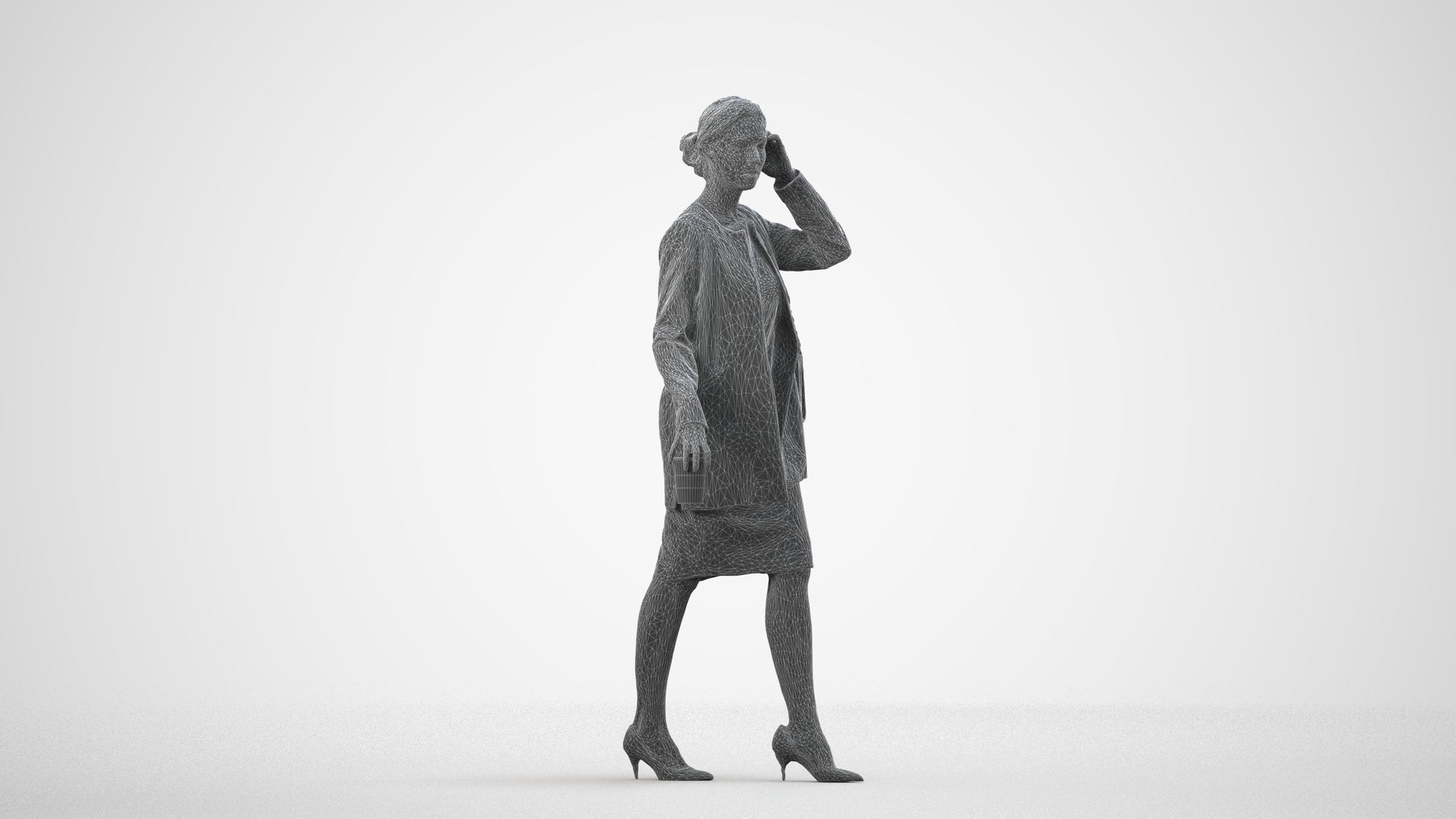 realistic 3D people woman casual couple, render-ready for V-Ray and Corona, FBX OBJ, wireframe side view
