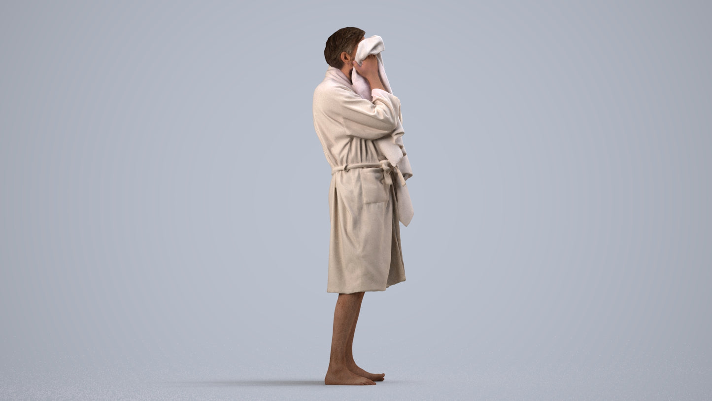realistic 3D man bathroom, scanned archviz people for Blender and 3ds Max, side view render