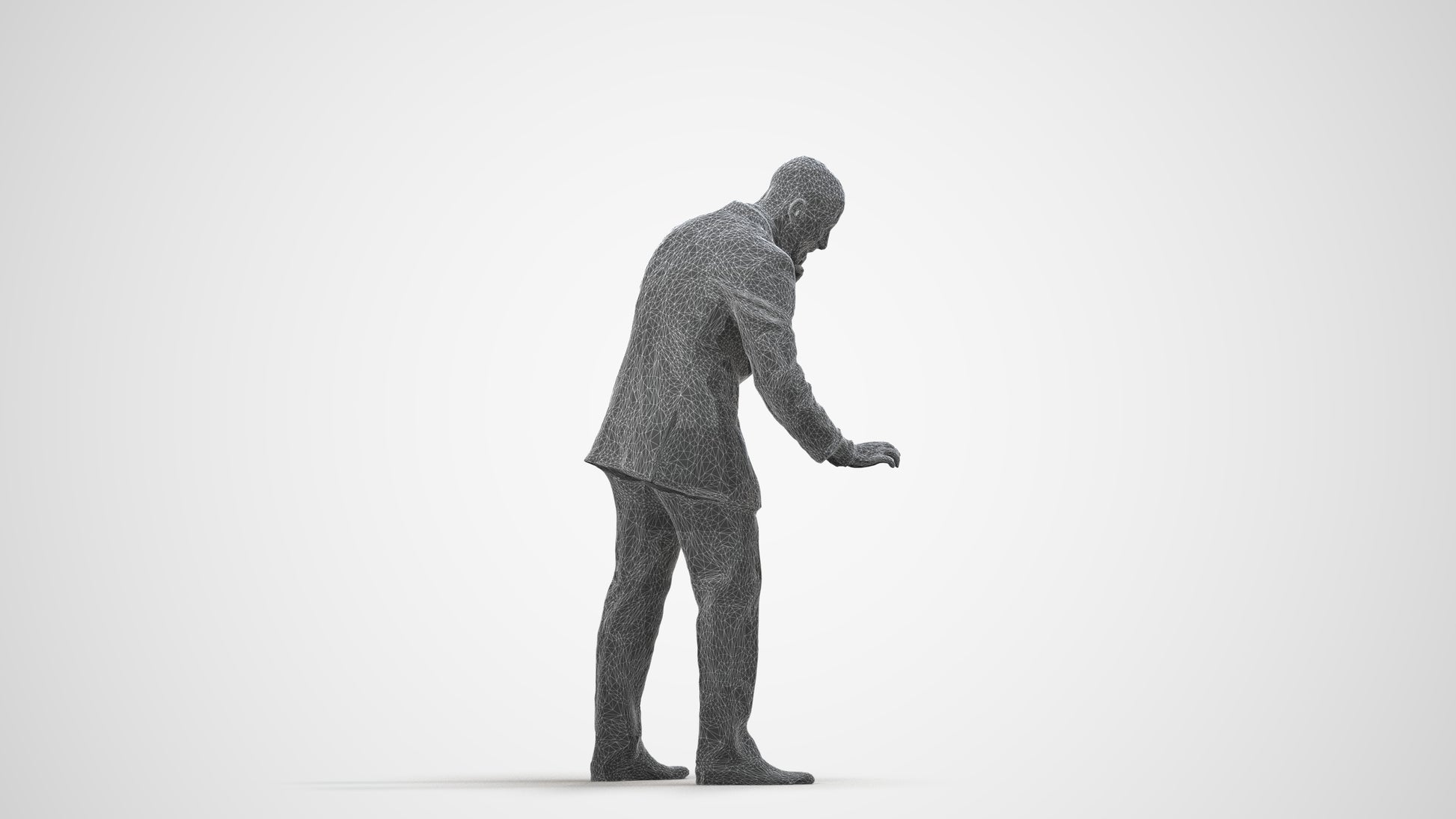 3D people model man business, scanned human for 3ds Max rendering, wireframe side view
