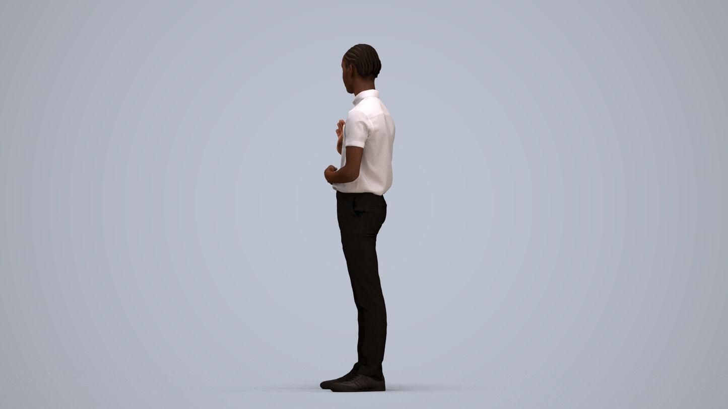 photogrammetry 3D boy hospitality, realistic human model archviz FBX, standing pose render
