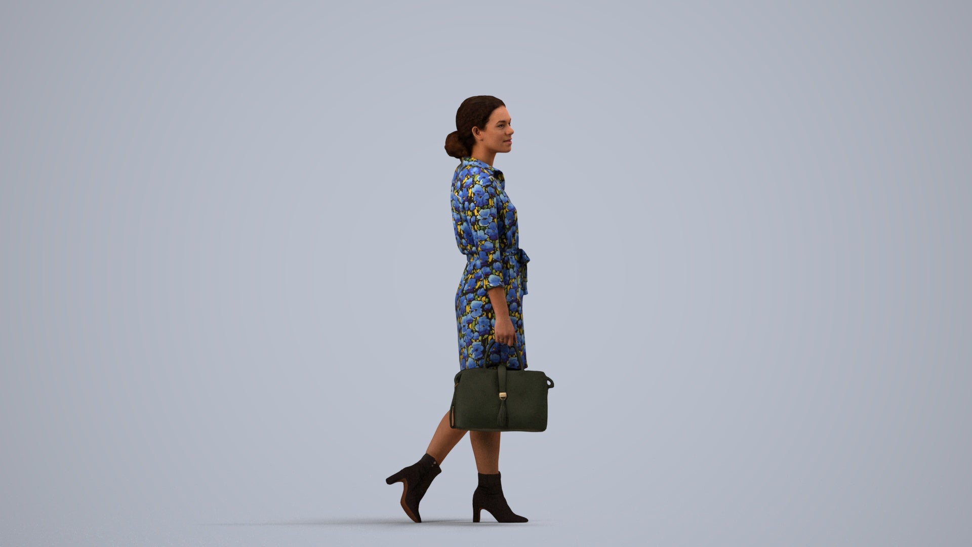 realistic 3D people woman casual standing, render-ready for V-Ray and Corona, FBX OBJ, side view render