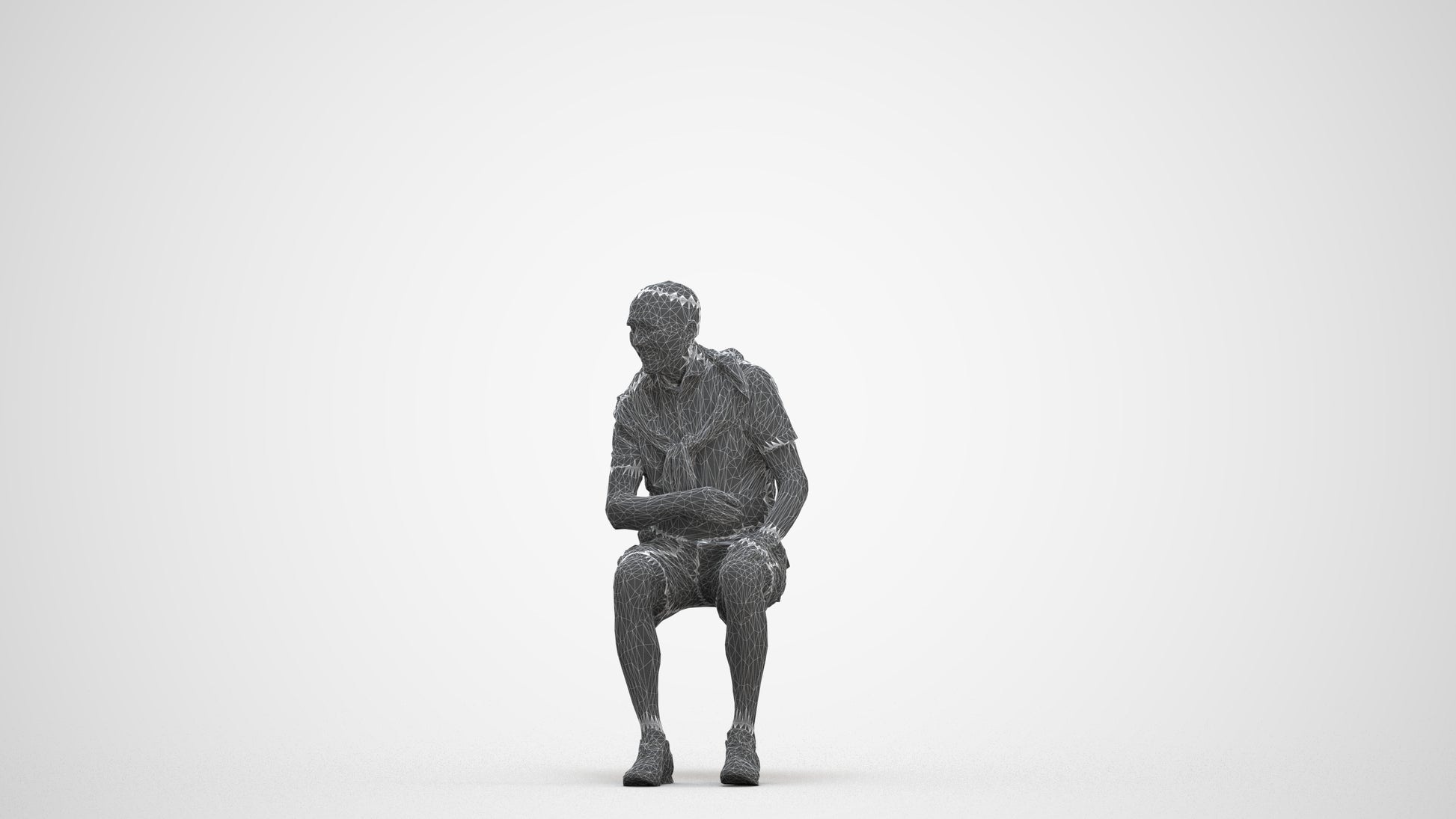 scanned 3D senior man casual sitting, photogrammetry people for Enscape and V-Ray, three-quarter front view render