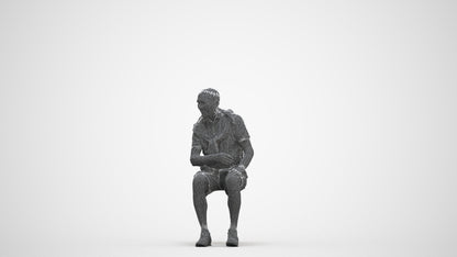 scanned 3D senior man casual sitting, photogrammetry people for Enscape and V-Ray, three-quarter front view render