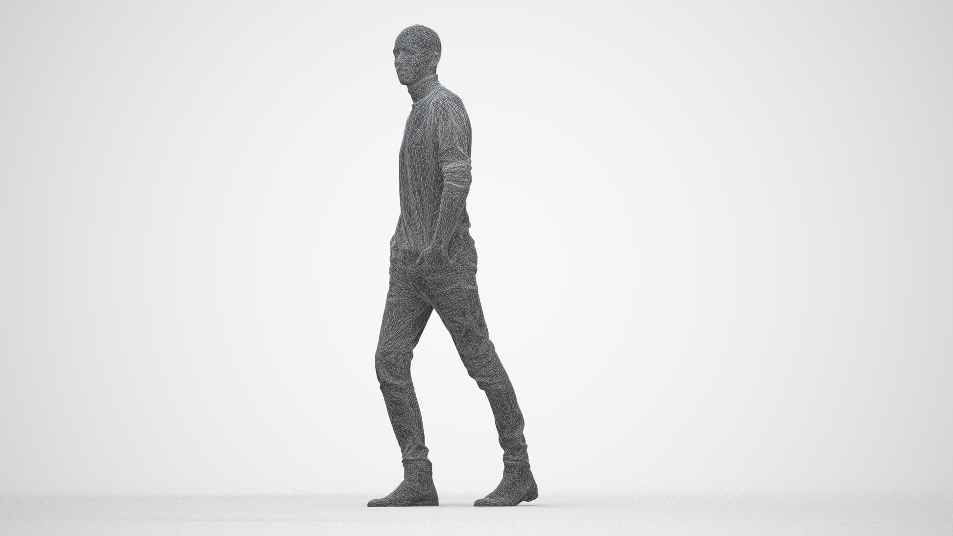 photogrammetry 3D man casual walking, realistic human model archviz FBX, wireframe back view