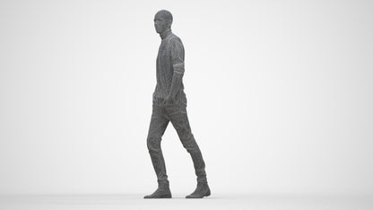 photogrammetry 3D man casual walking, realistic human model archviz FBX, wireframe back view