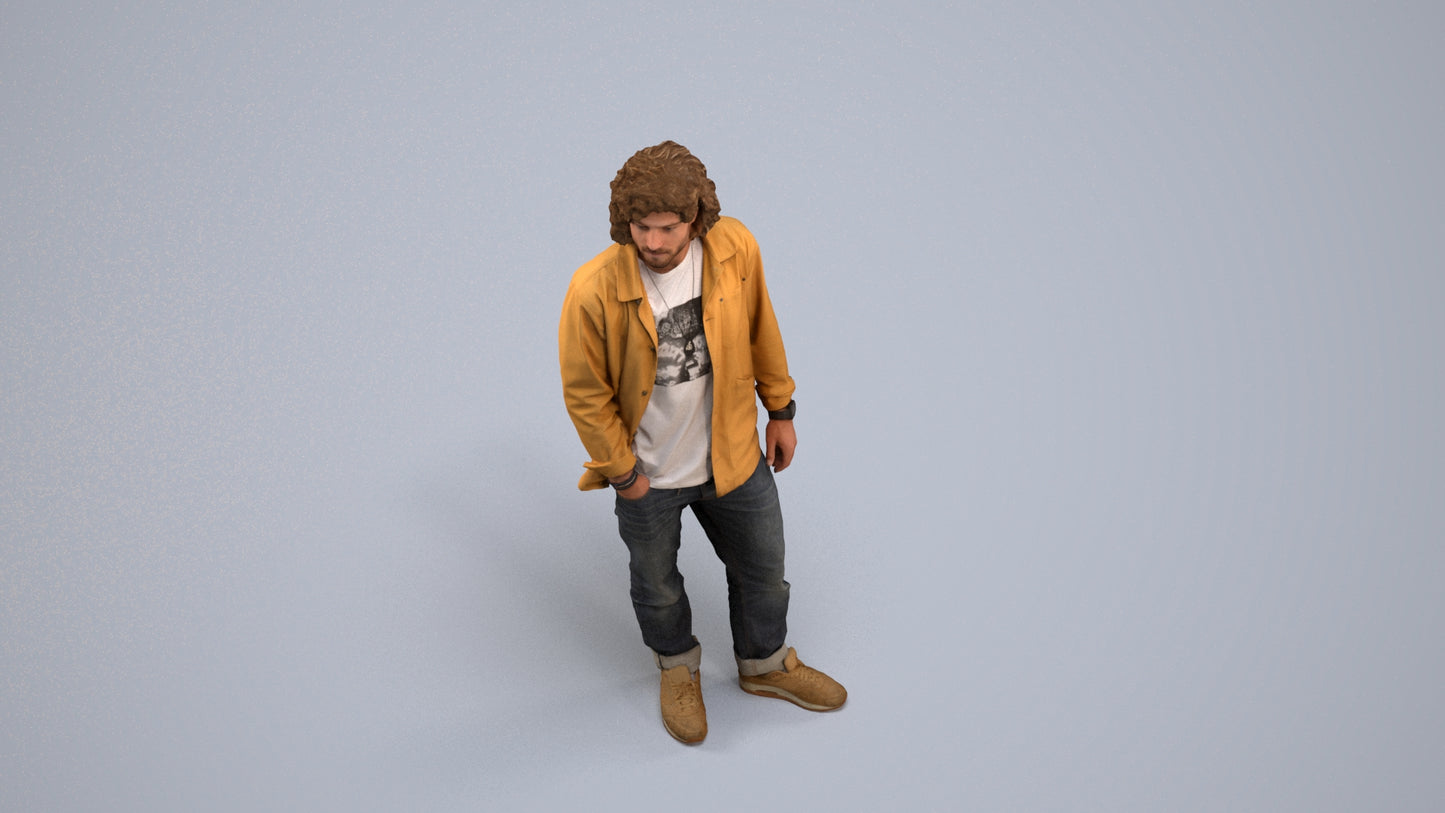 realistic 3D people man casual standing, render-ready for V-Ray and Corona, FBX OBJ, back view render