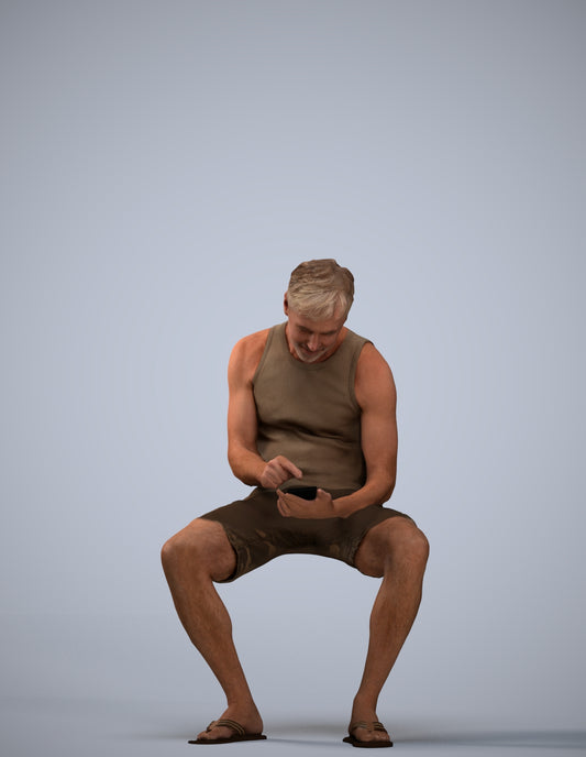 scanned 3D man casual sitting, photogrammetry people for Enscape and V-Ray