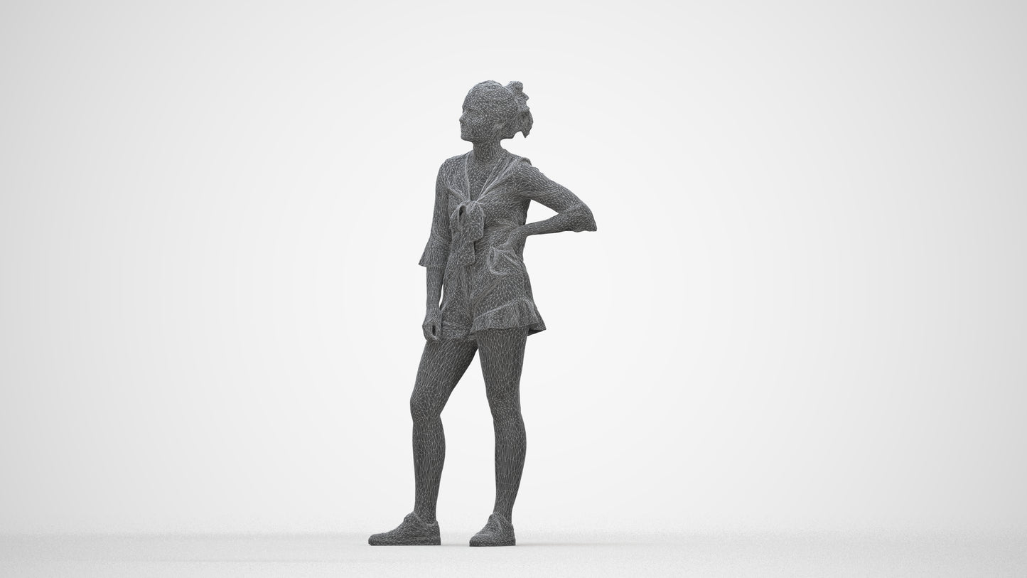 3D human model girl casual kids, photogrammetry scanned person for archviz, wireframe back view