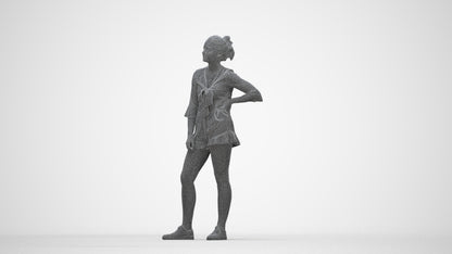 3D human model girl casual kids, photogrammetry scanned person for archviz, wireframe back view