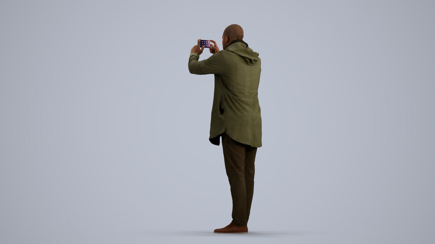 realistic 3D human man casual standing, archviz people FBX OBJ for Blender, front view render