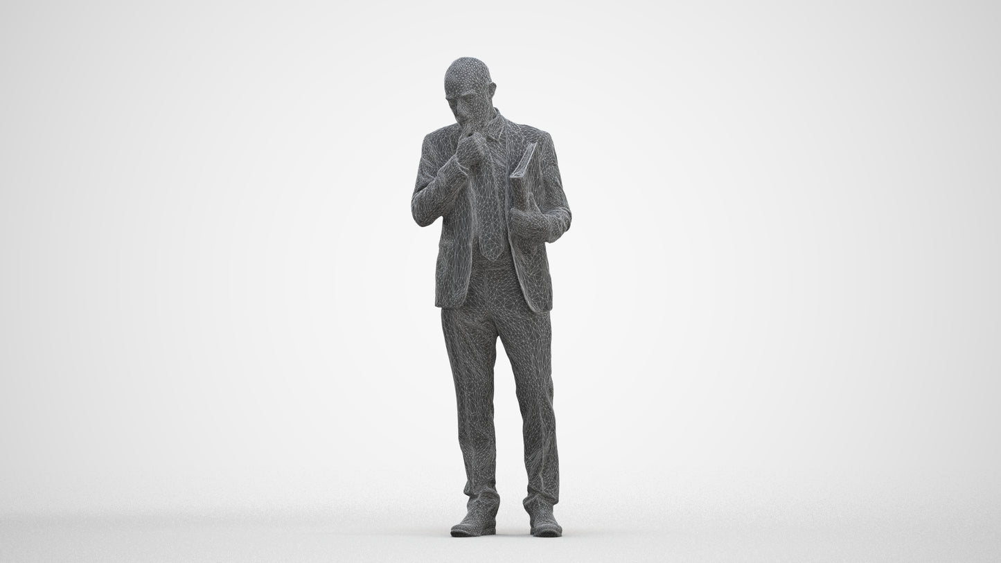 scanned 3D senior man business, photogrammetry people for Enscape and V-Ray, three-quarter front view render