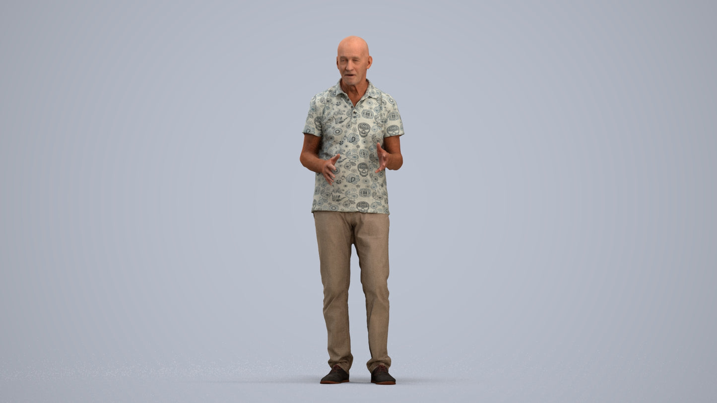 scanned 3D senior man casual standing, photogrammetry people for Enscape and V-Ray, standing pose render