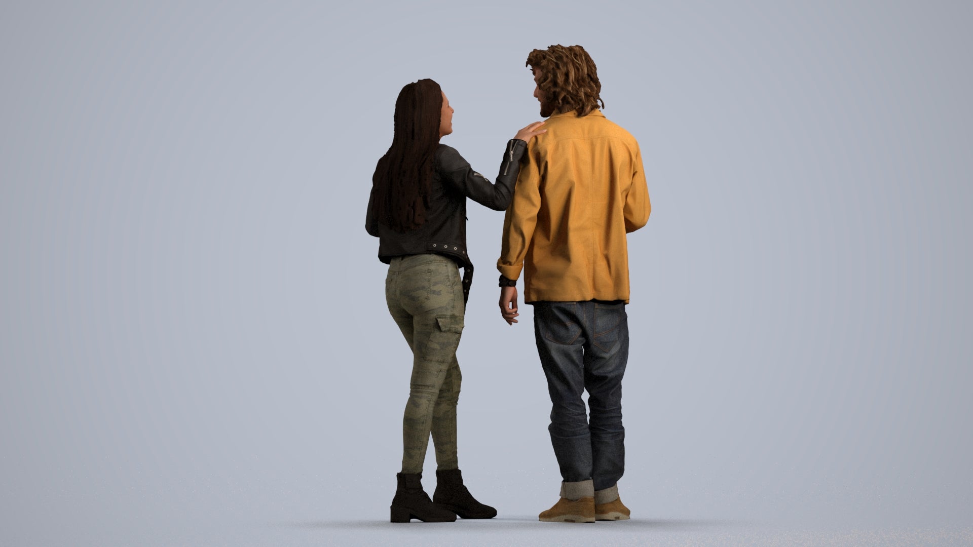 realistic 3D people woman casual couple, render-ready for V-Ray and Corona, FBX OBJ, front view render