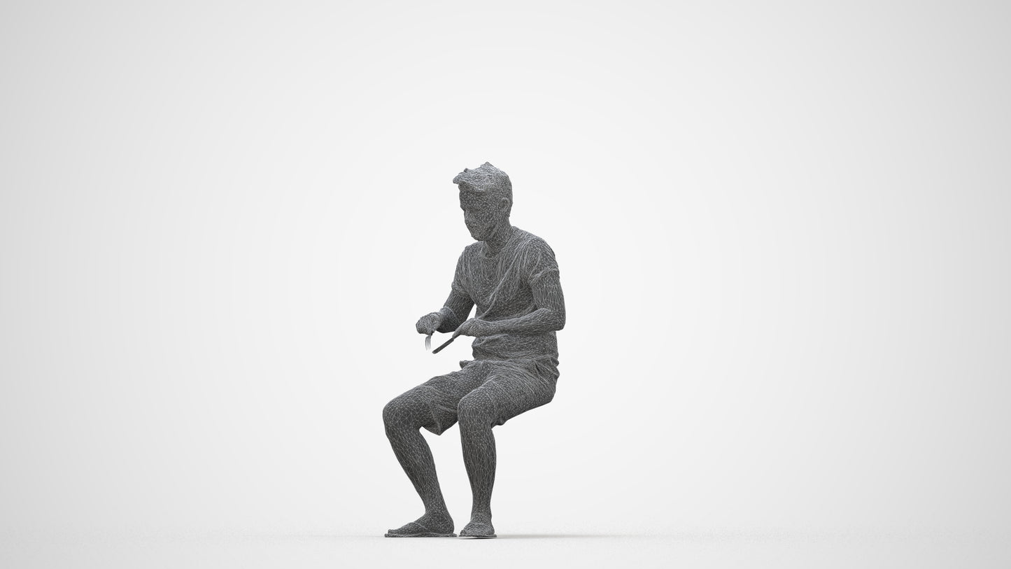 realistic 3D people man casual sitting, render-ready for V-Ray and Corona, FBX OBJ, wireframe back view