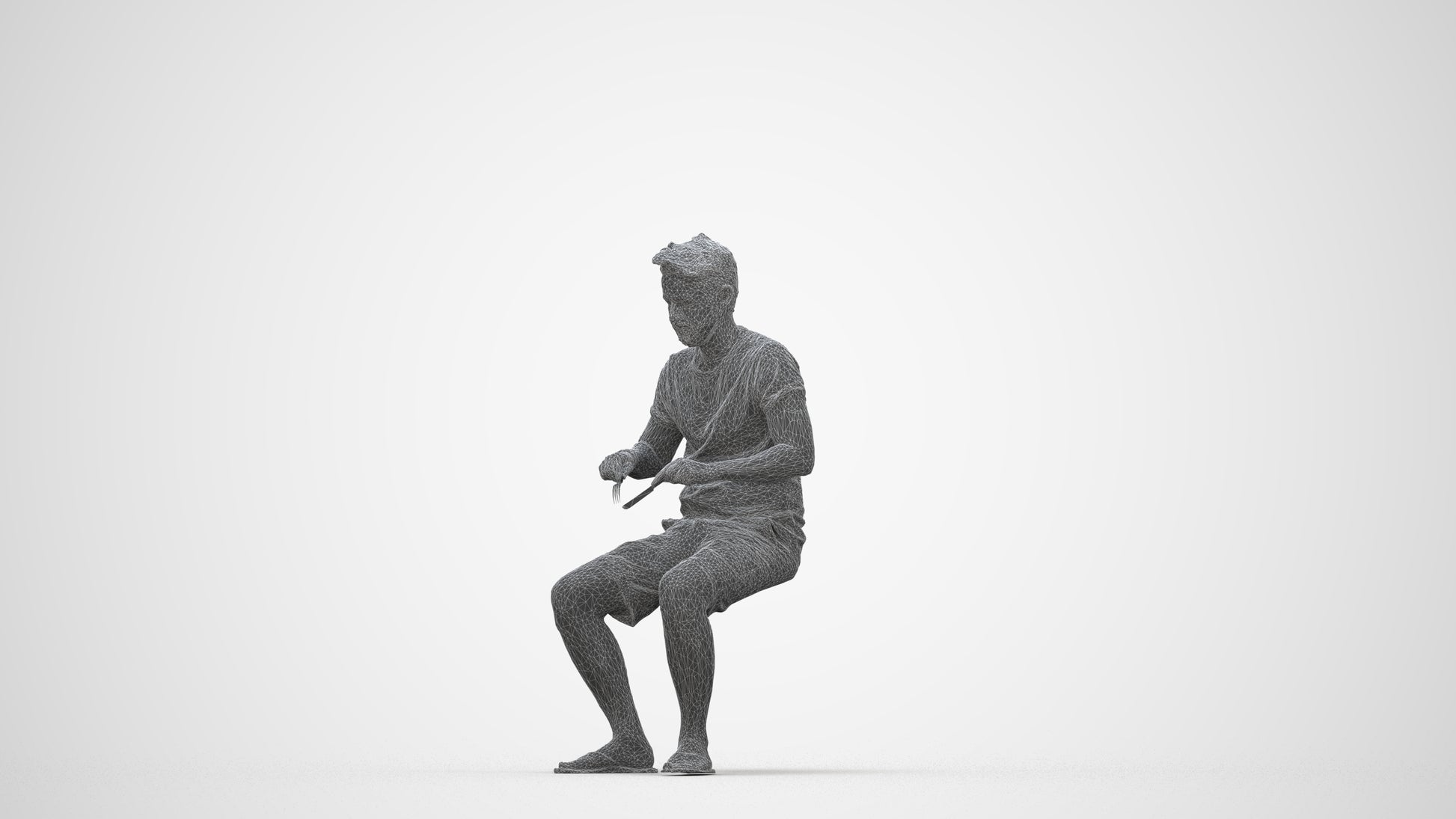 realistic 3D people man casual sitting, render-ready for V-Ray and Corona, FBX OBJ, wireframe back view