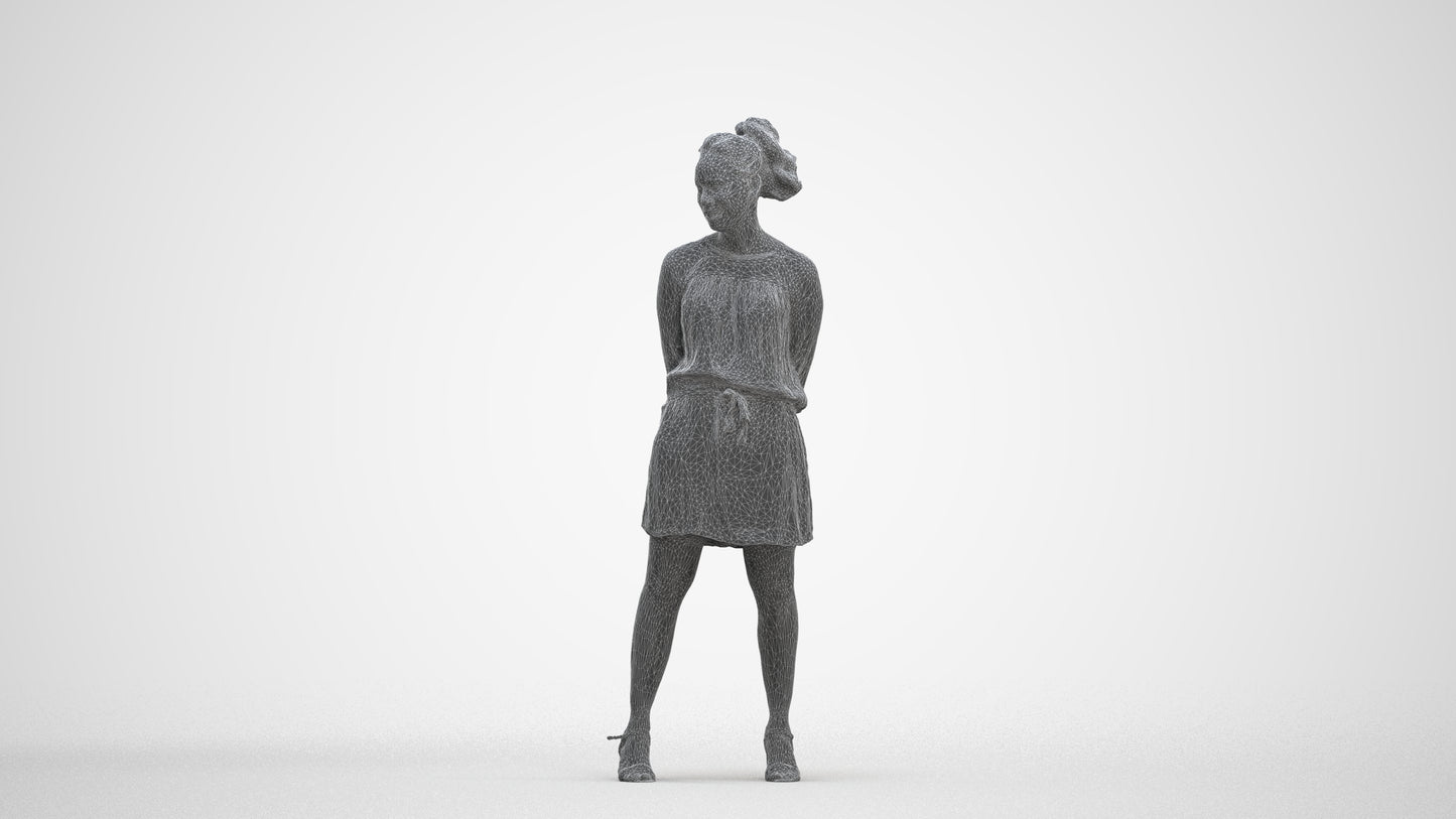 3D people model woman casual standing, scanned human for 3ds Max rendering, three-quarter front view render