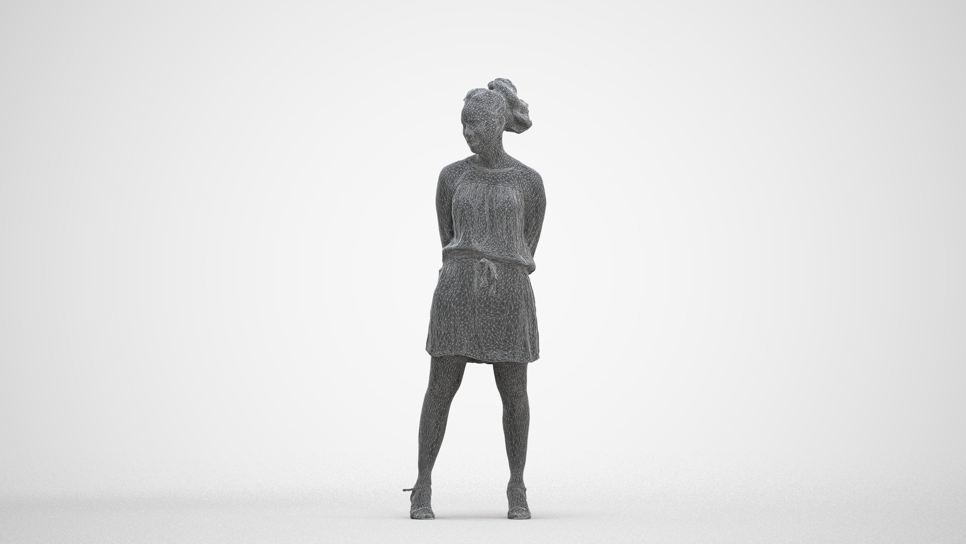 3D people model woman casual standing, scanned human for 3ds Max rendering, three-quarter front view render