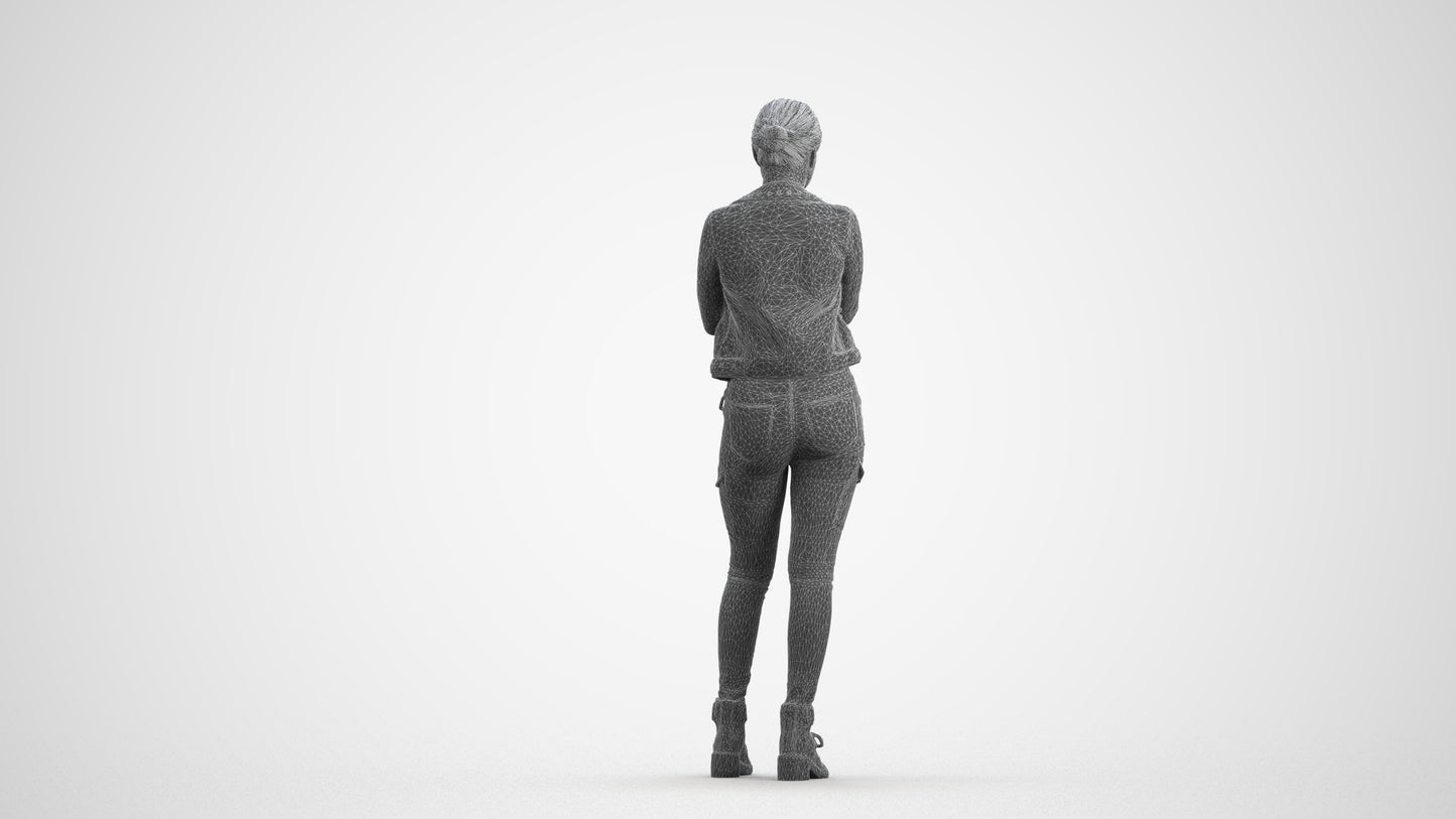 photogrammetry 3D woman casual standing, realistic human model archviz FBX, wireframe front view