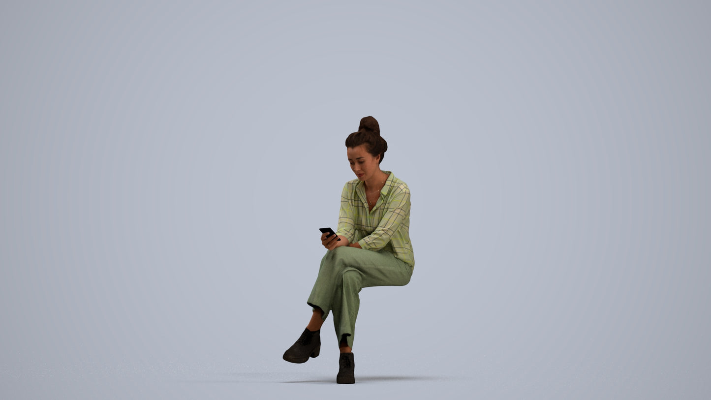 photogrammetry 3D woman casual sitting, realistic human model archviz FBX, standing pose render