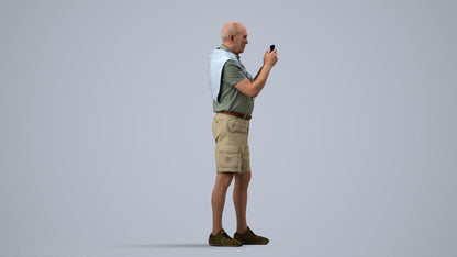realistic 3D senior man casual standing, scanned archviz people for Blender and 3ds Max, side view render