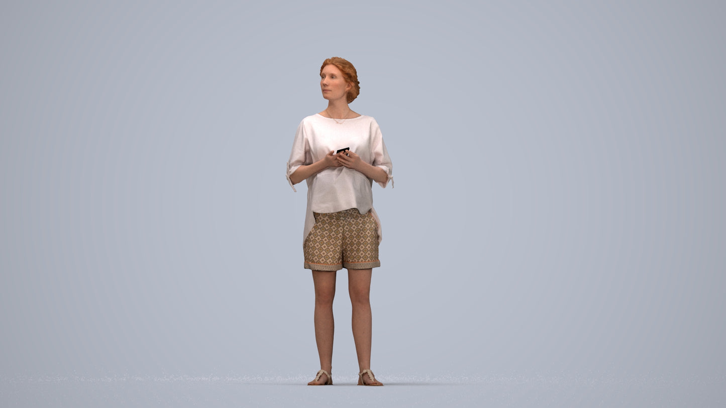 scanned 3D woman casual standing, photogrammetry people for Enscape and V-Ray, top-down view render