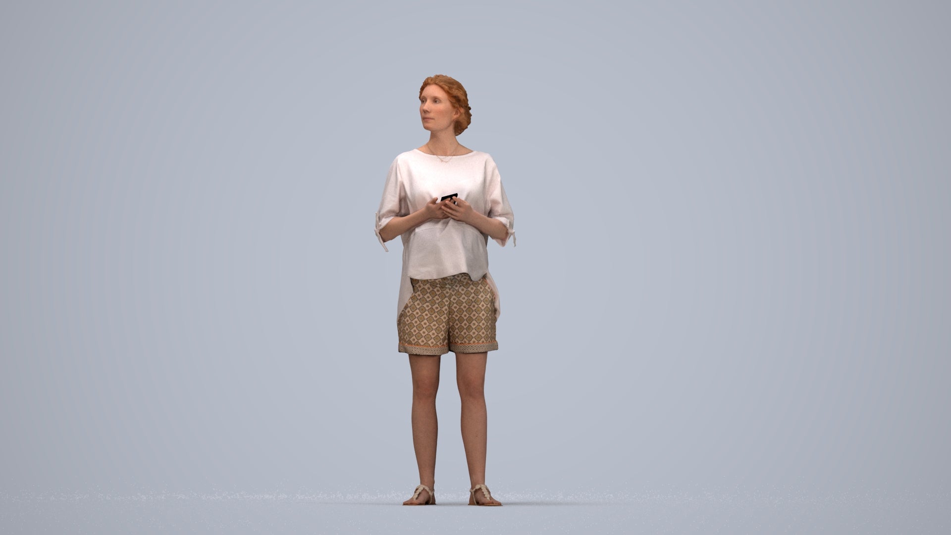 scanned 3D woman casual standing, photogrammetry people for Enscape and V-Ray, top-down view render
