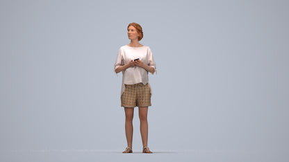 scanned 3D woman casual standing, photogrammetry people for Enscape and V-Ray, top-down view render