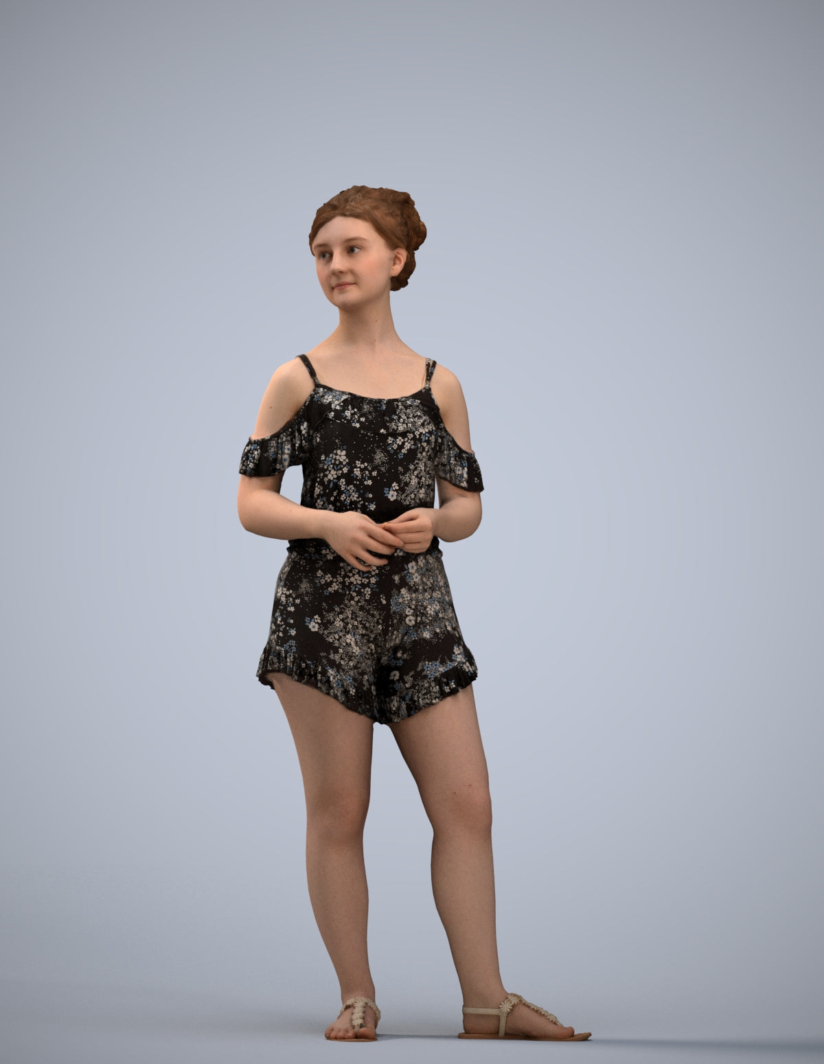 3D scanned girl kids casual, photorealistic archviz people for Enscape and SketchUp