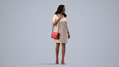 realistic 3D human woman casual walking, archviz people FBX OBJ for Blender, side view render
