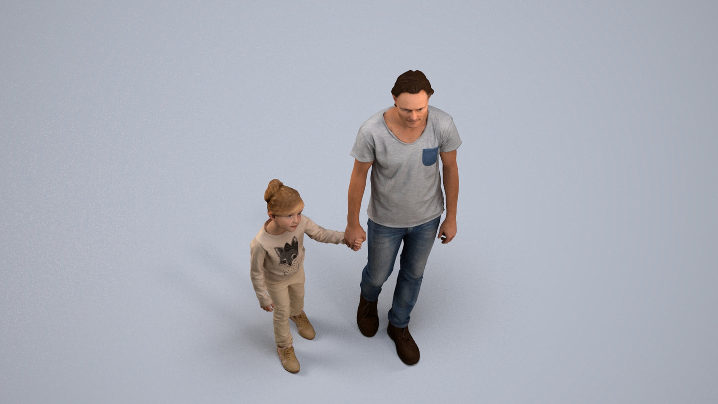 3D people model boy casual kids, scanned human for 3ds Max rendering, back view render