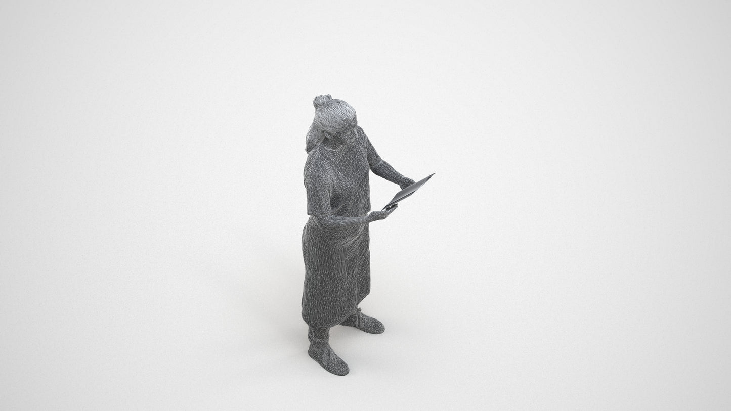 realistic 3D people woman hospitality, render-ready for V-Ray and Corona, FBX OBJ, wireframe three-quarter view