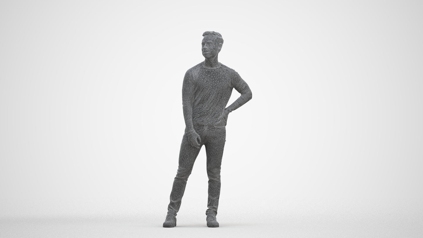 realistic 3D man casual standing, scanned archviz people for Blender and 3ds Max, three-quarter front view render