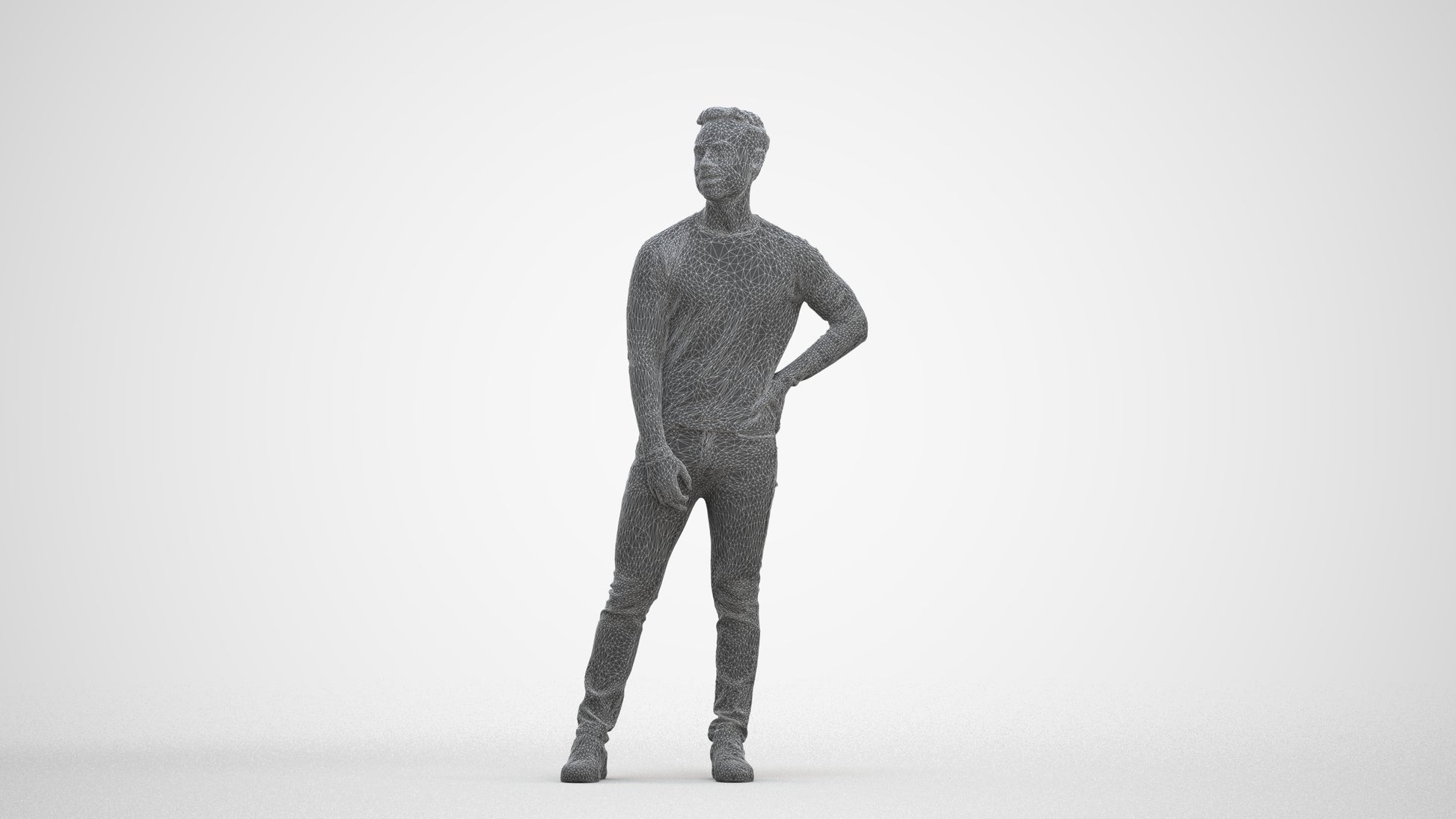 realistic 3D man casual standing, scanned archviz people for Blender and 3ds Max, three-quarter front view render