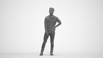 realistic 3D man casual standing, scanned archviz people for Blender and 3ds Max, three-quarter front view render
