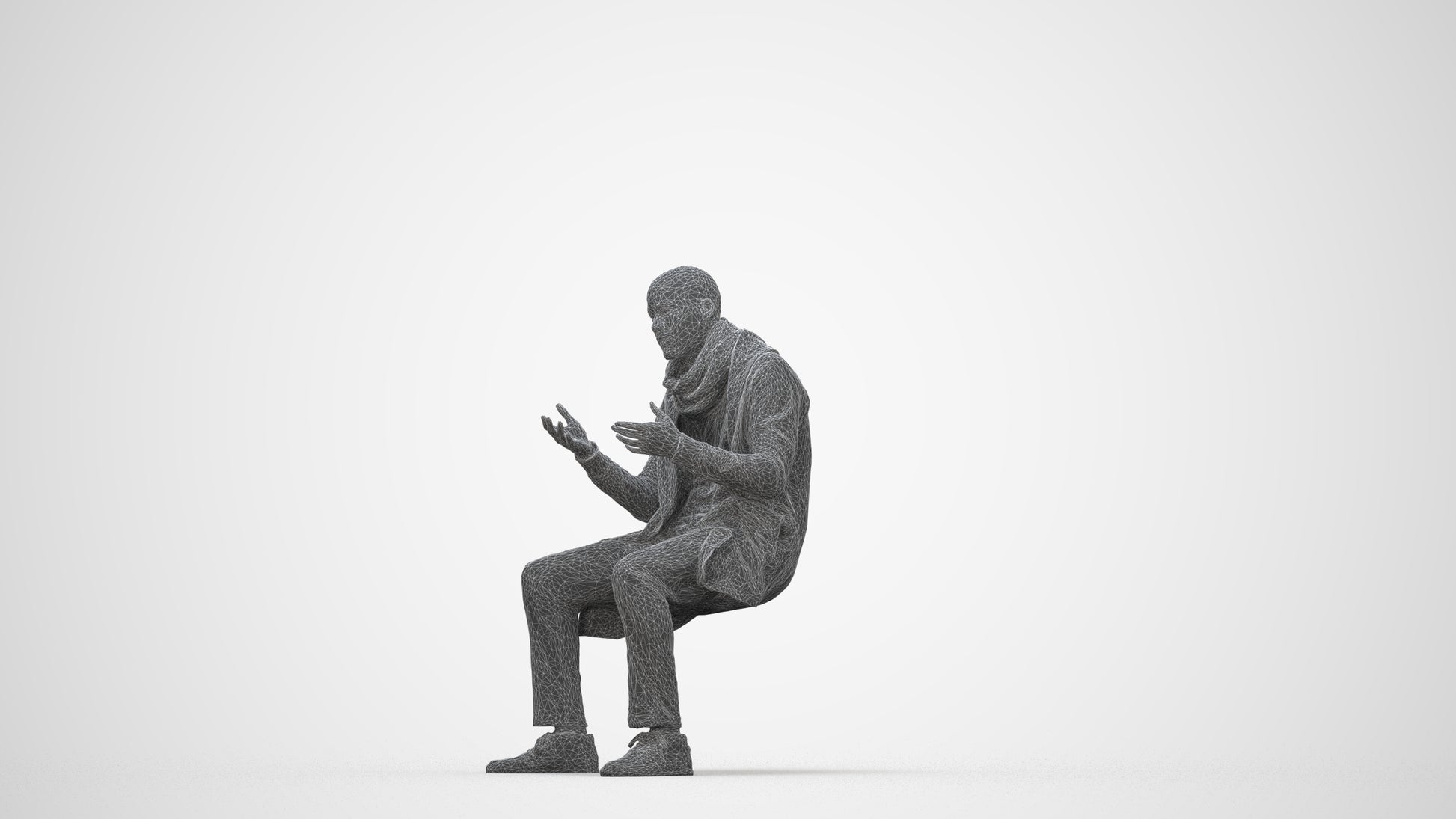 realistic 3D man casual pool, scanned archviz people for Blender and 3ds Max, wireframe back view