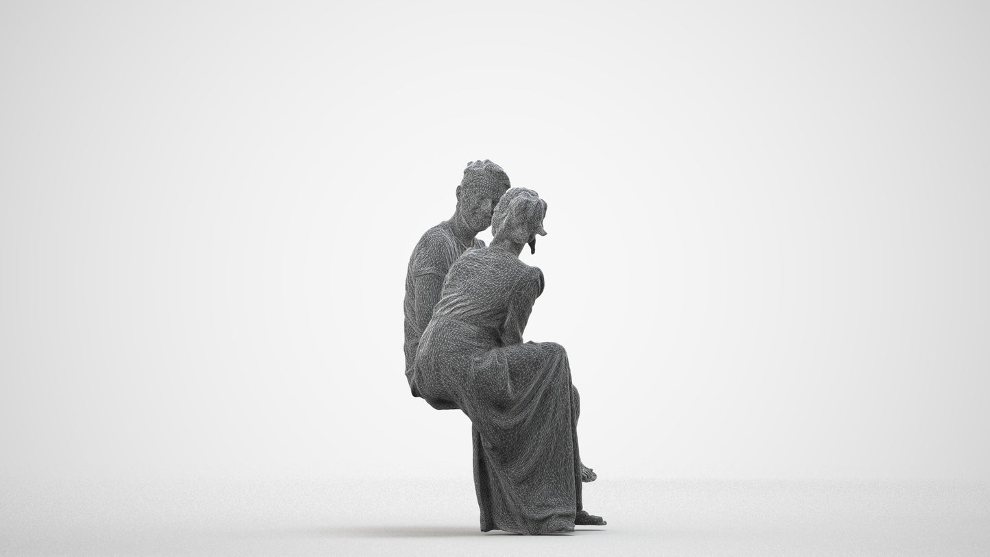 scanned 3D senior woman casual couple, photogrammetry people for Enscape and V-Ray, wireframe side view