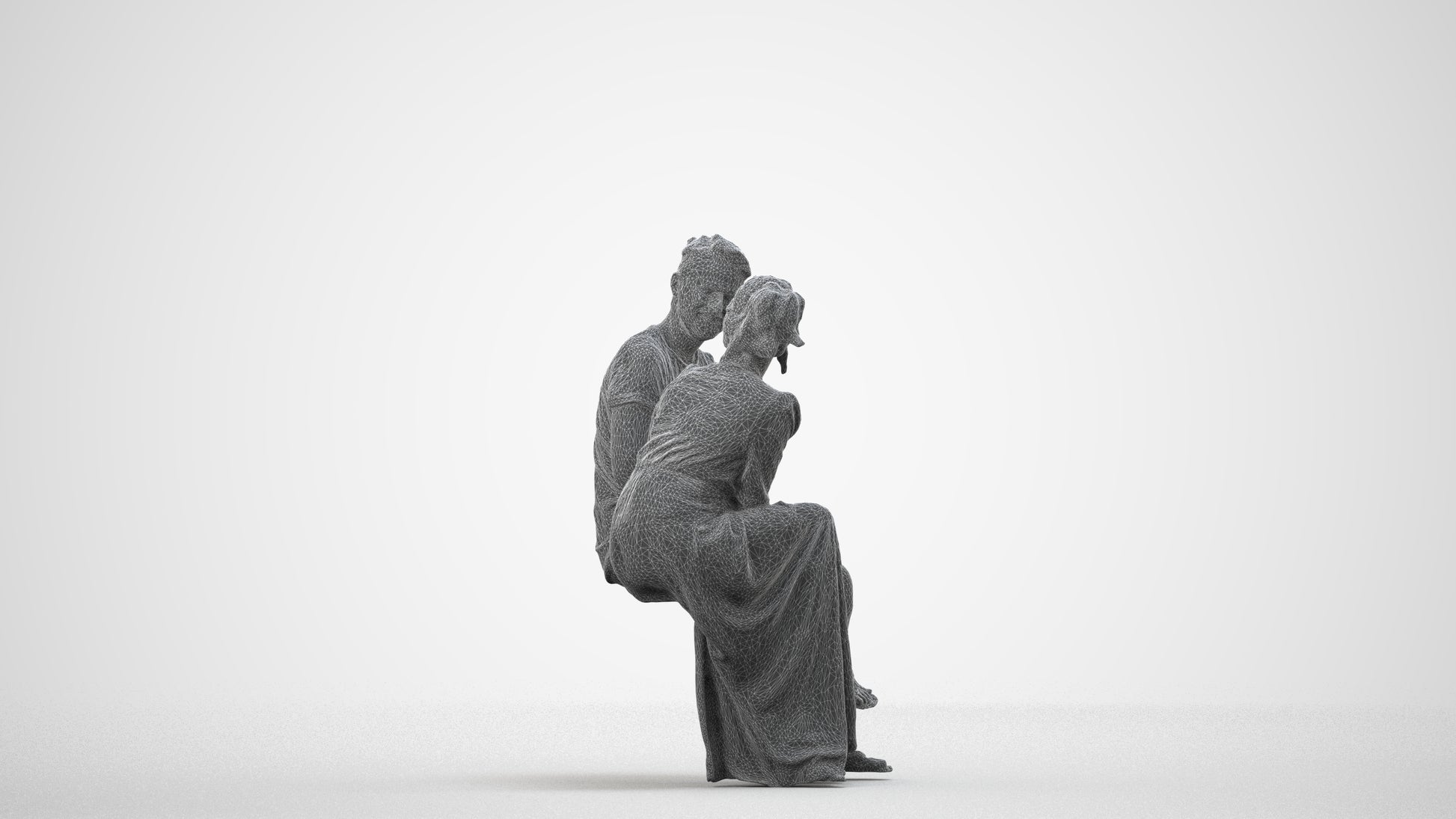 scanned 3D senior woman casual couple, photogrammetry people for Enscape and V-Ray, wireframe side view