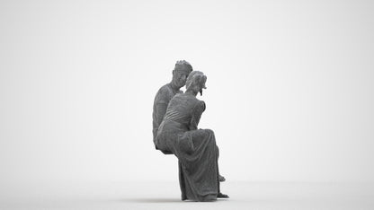scanned 3D senior woman casual couple, photogrammetry people for Enscape and V-Ray, wireframe side view