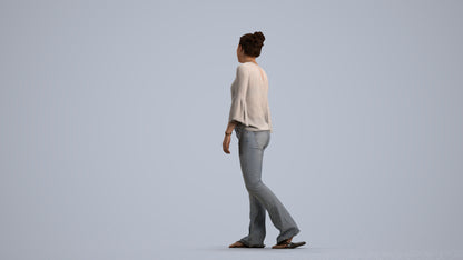 realistic 3D people woman casual walking, render-ready for V-Ray and Corona, FBX OBJ, front view render