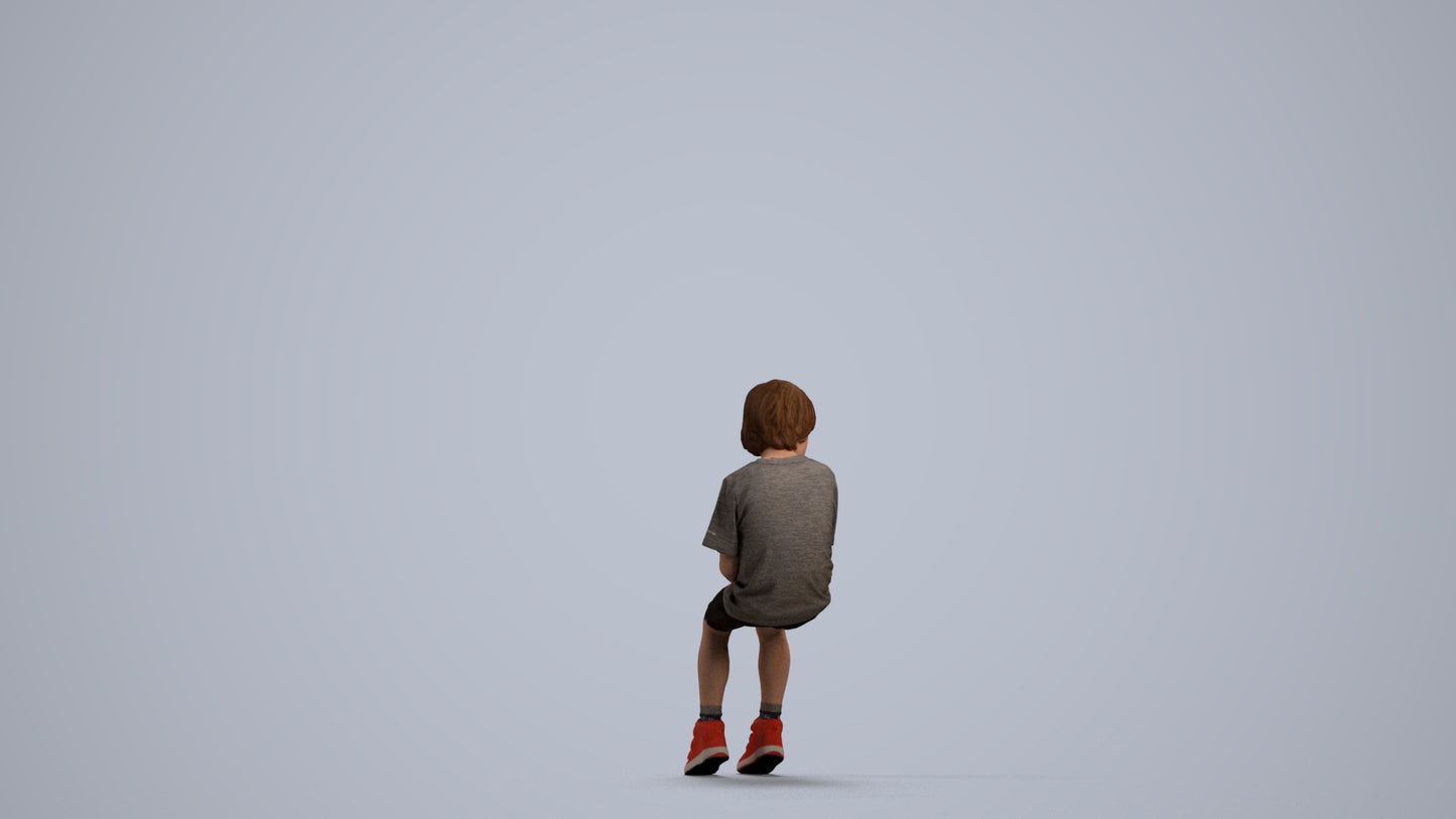 photogrammetry 3D boy casual kids, realistic human model archviz FBX, front view render