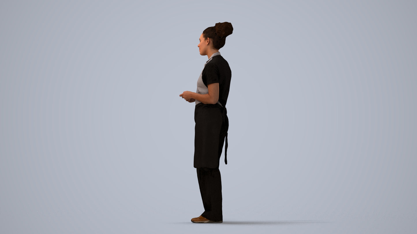 scanned 3D woman hospitality, photogrammetry people for Enscape and V-Ray, three-quarter view render