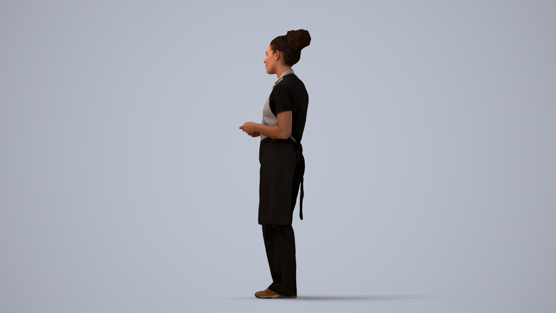 scanned 3D woman hospitality, photogrammetry people for Enscape and V-Ray, three-quarter view render