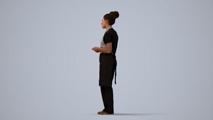 scanned 3D woman hospitality, photogrammetry people for Enscape and V-Ray, three-quarter view render