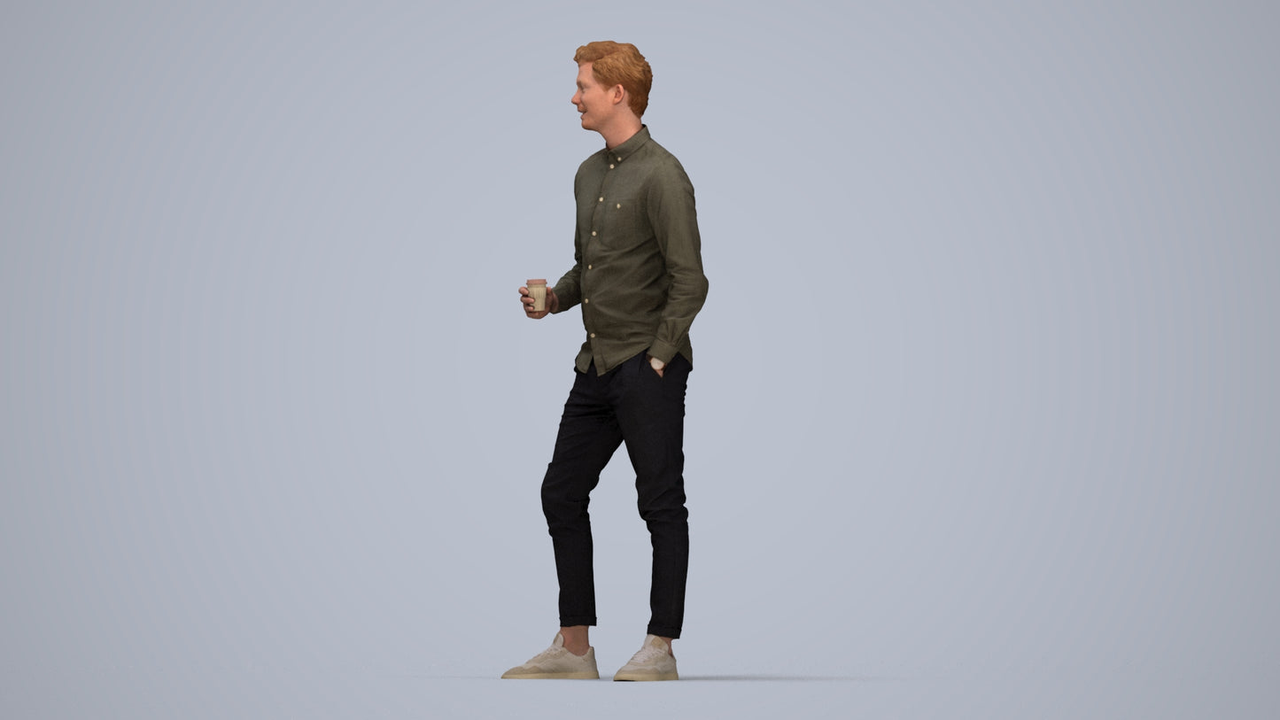 realistic 3D people man casual standing, render-ready for V-Ray and Corona, FBX OBJ, top-down view render