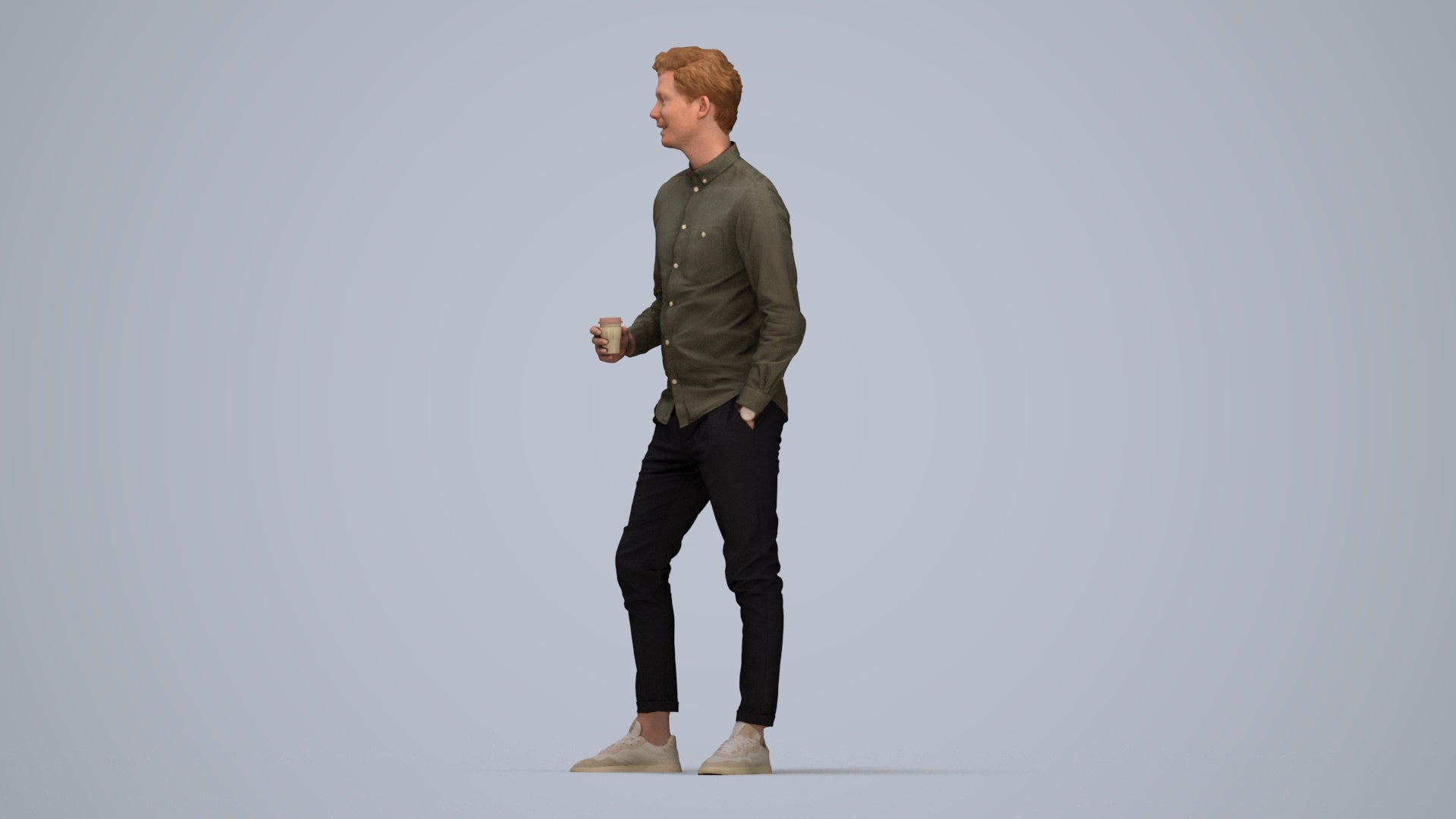 realistic 3D people man casual standing, render-ready for V-Ray and Corona, FBX OBJ, top-down view render